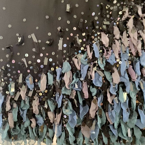 Vtg Neil Bieff Festive Sequins silk skirt Black Blue Purple - Picture 4 of 7